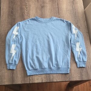Goodie Two Sleeves Blue Lightning Bolt Patch Sleeves Crew Neck Sweatshirt S/M